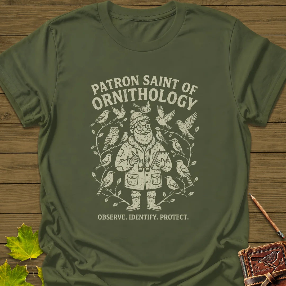 Birding Saint (Male) T-Shirt in Military Green