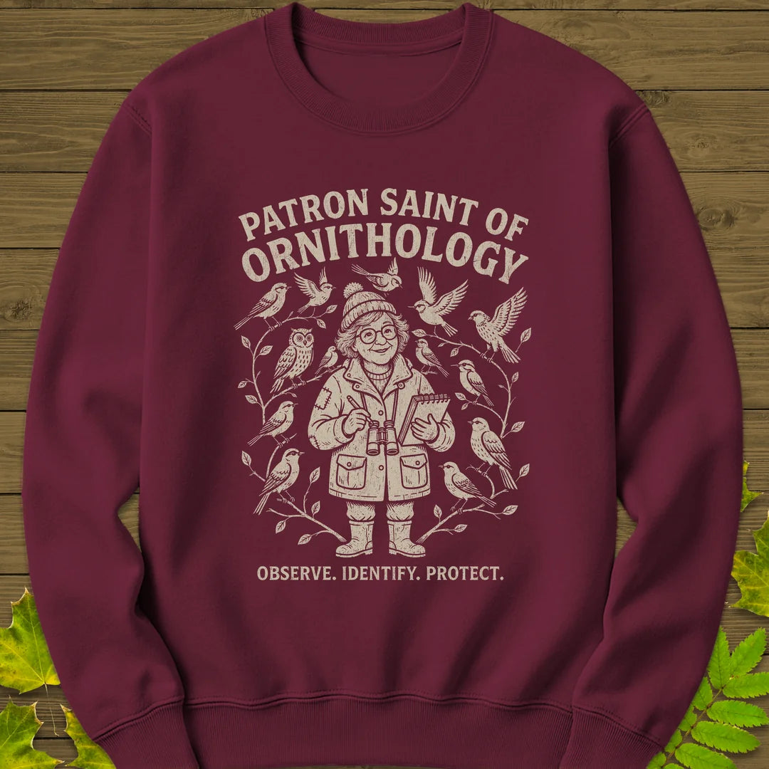 Birding Saint (Female) Sweatshirt in Maroon