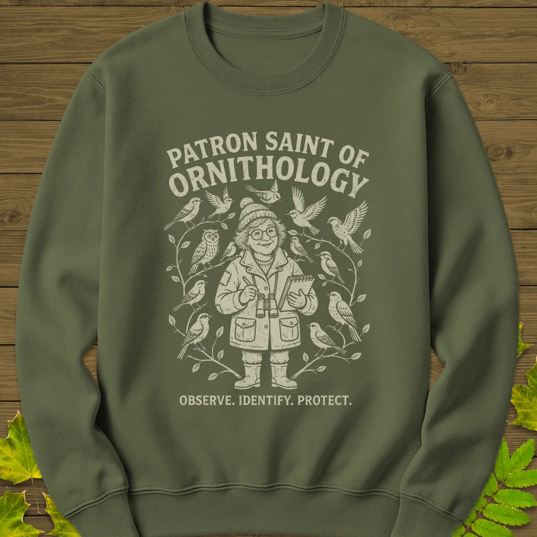 Birding Saint (Female) Sweatshirt in Military Green