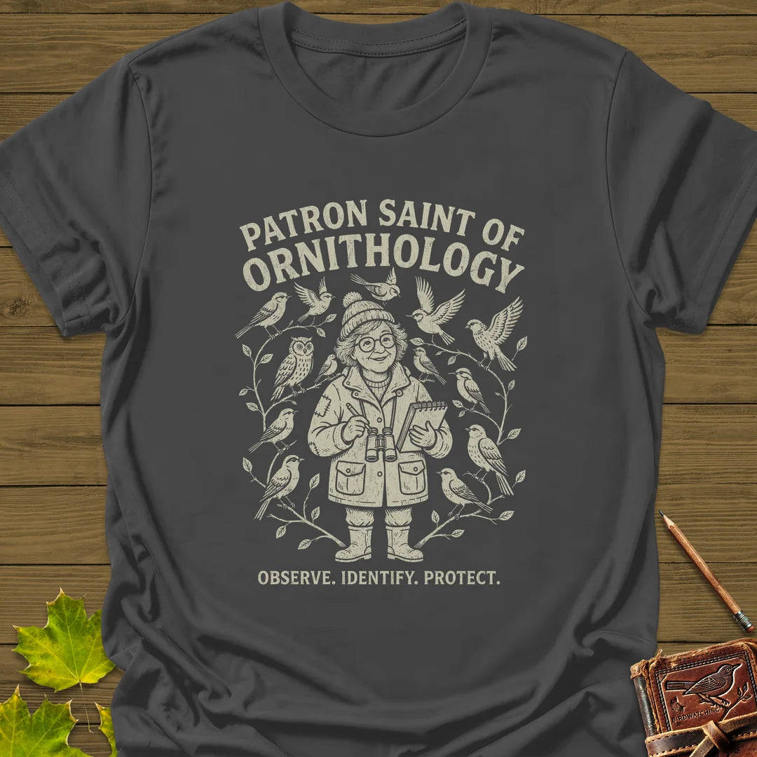 Birding Saint (Female) T-Shirt in Charcoal