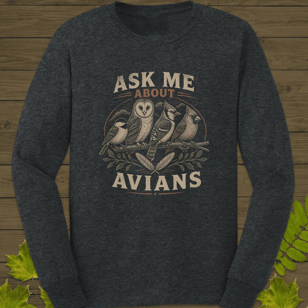 Ask Me About Avians Long Sleeve in Dark Heather