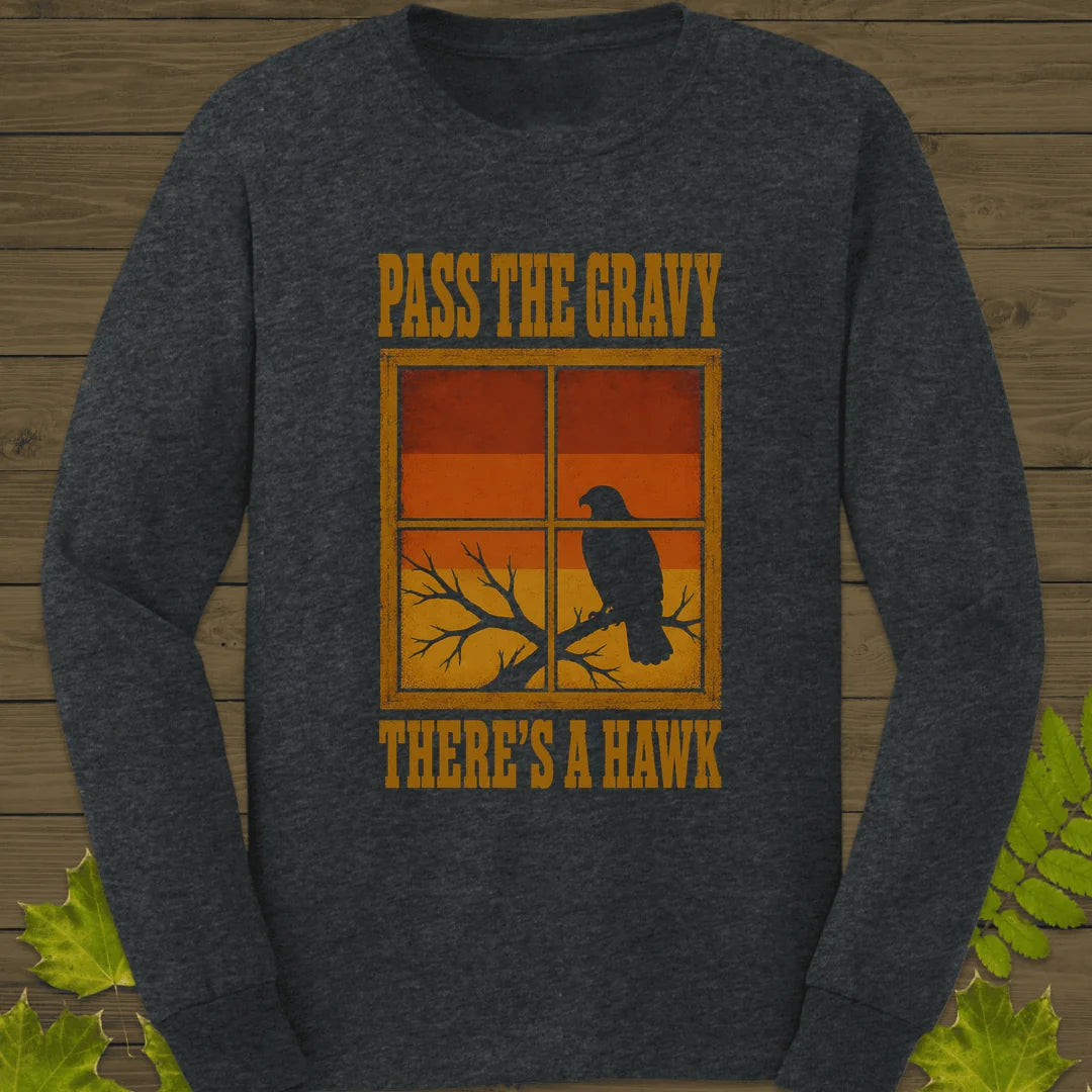 Pass The Gravy Hawk Long Sleeve in Dark Heather
