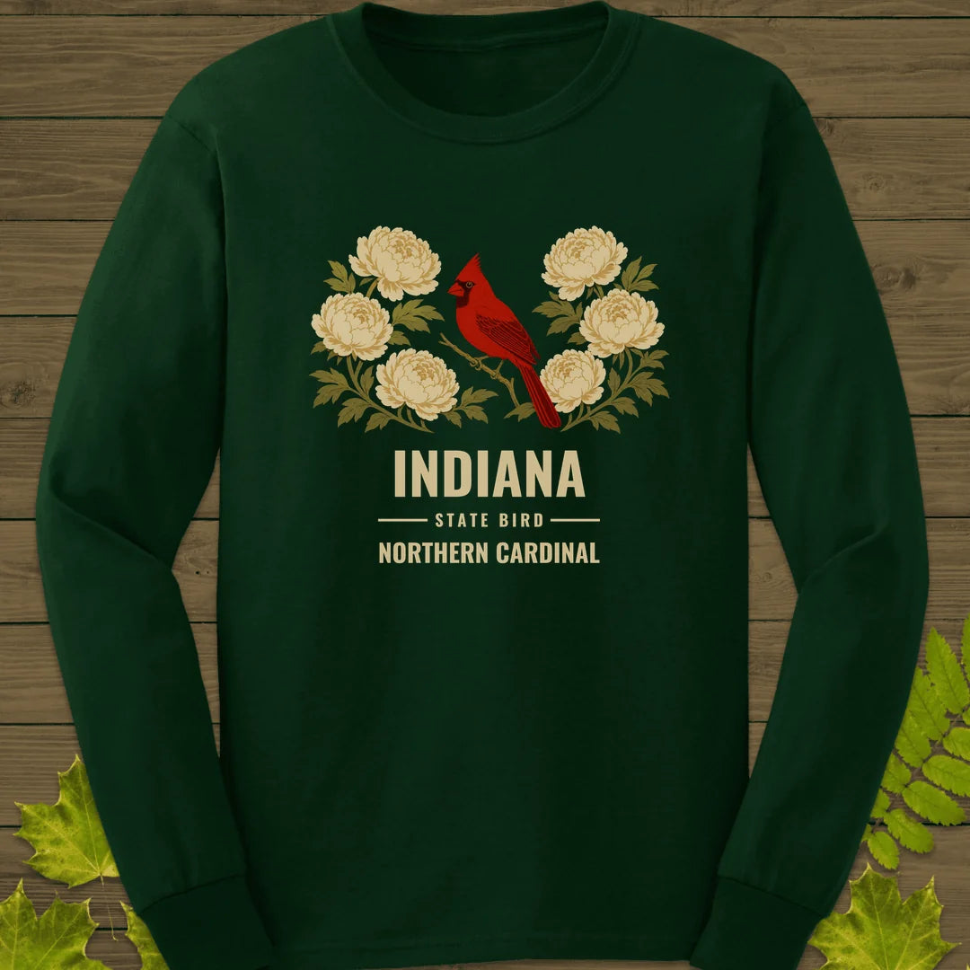 Indiana State Bird Long Sleeve in Forest Green