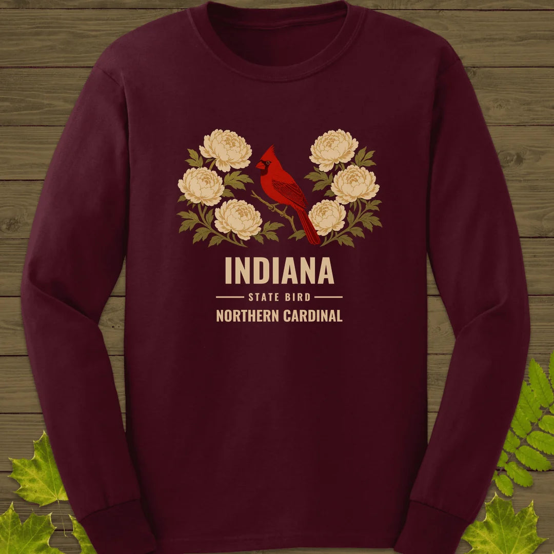 Indiana State Bird Long Sleeve in Maroon