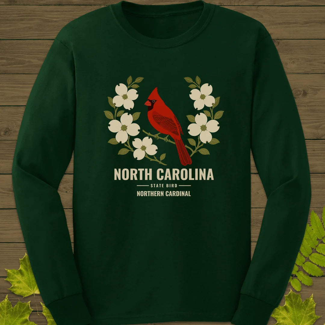 North Carolina State Bird Long Sleeve in Forest Green