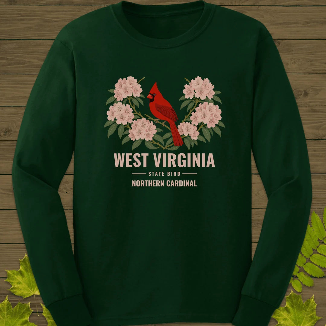 West Virginia State Bird Long Sleeve in Forest Green