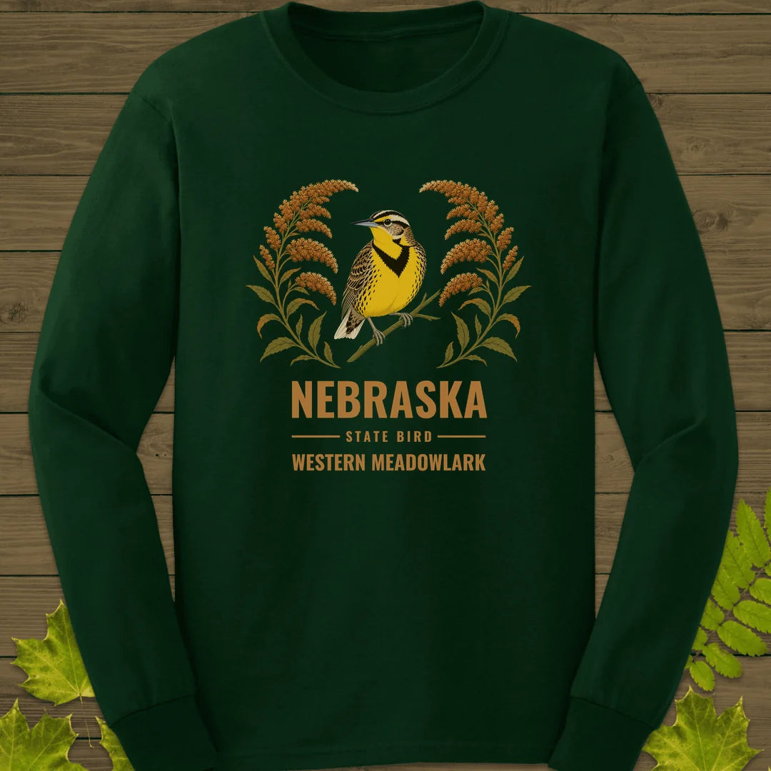 Nebraska State Bird Long Sleeve in Forest Green