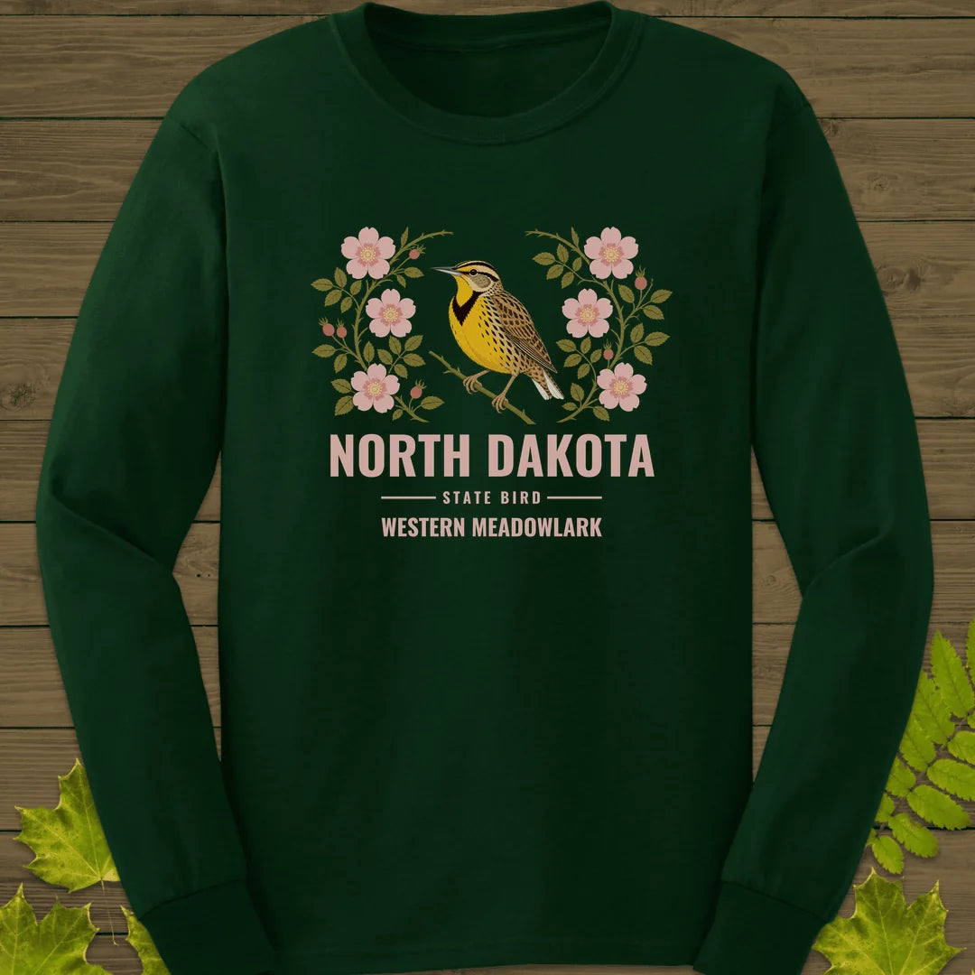 North Dakota State Bird Long Sleeve in Forest Green