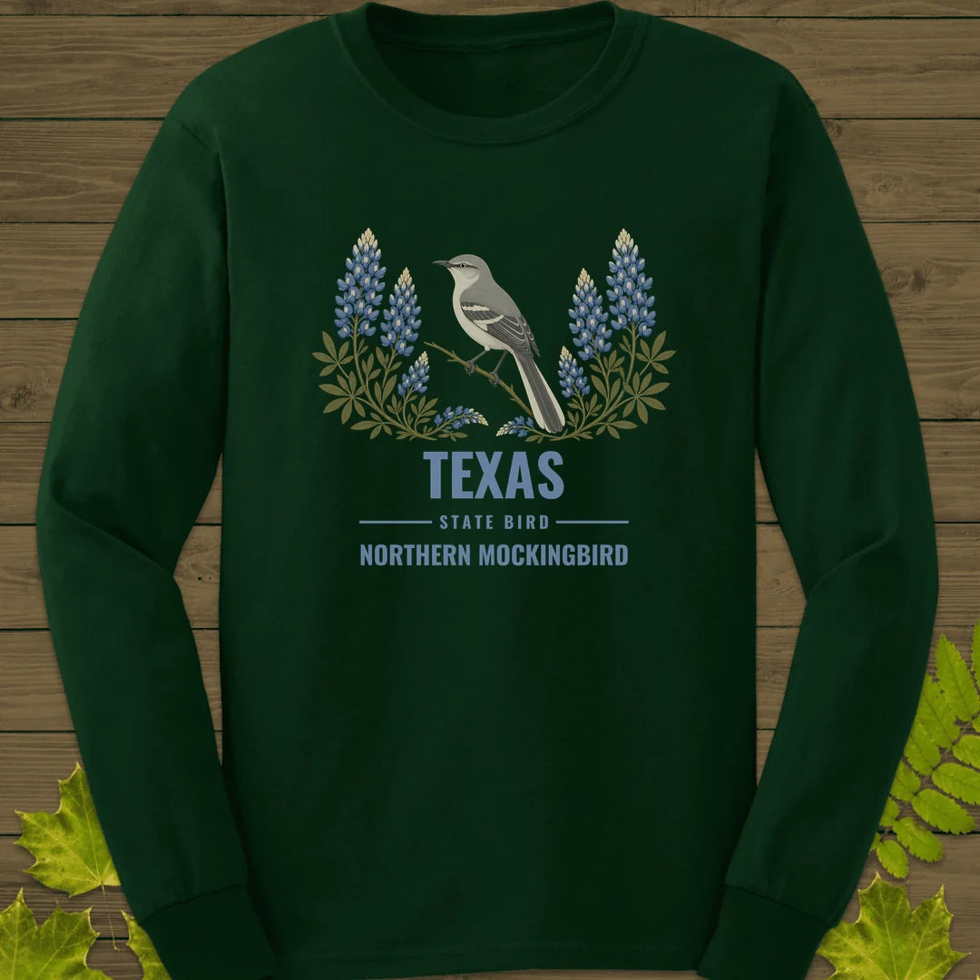 Texas State Bird Long Sleeve in Forest Green