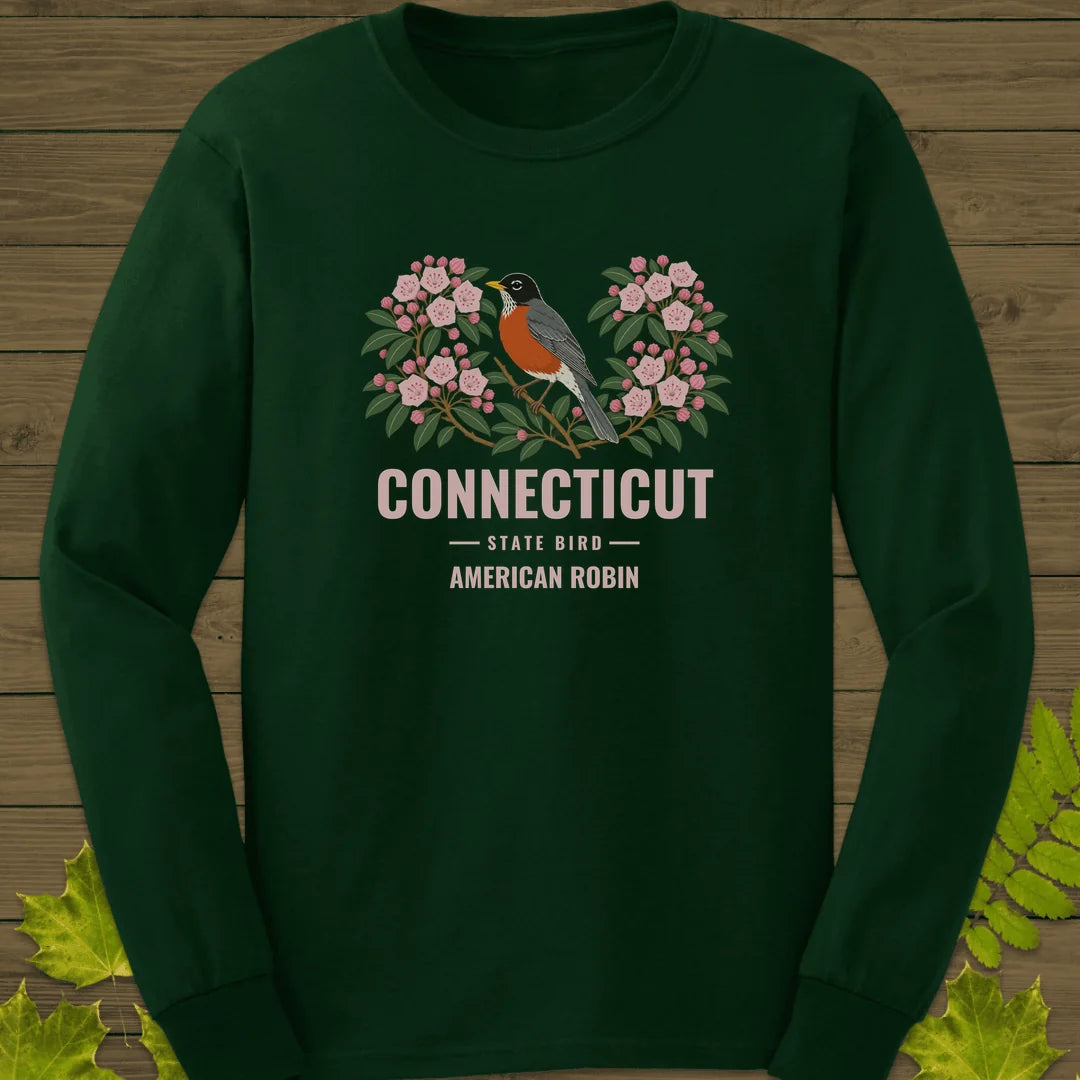 Connecticut State Bird Long Sleeve in Forest Green