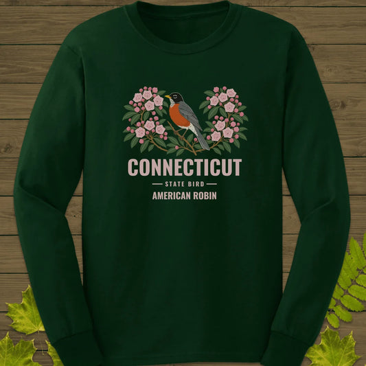 Connecticut State Bird Long Sleeve in Forest Green