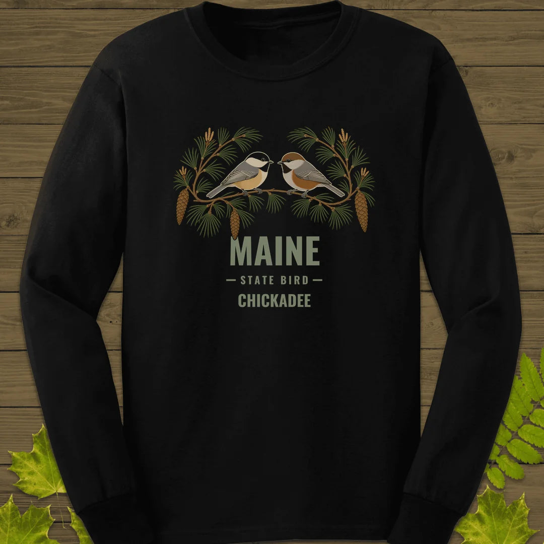 Maine State Bird Long Sleeve in Black