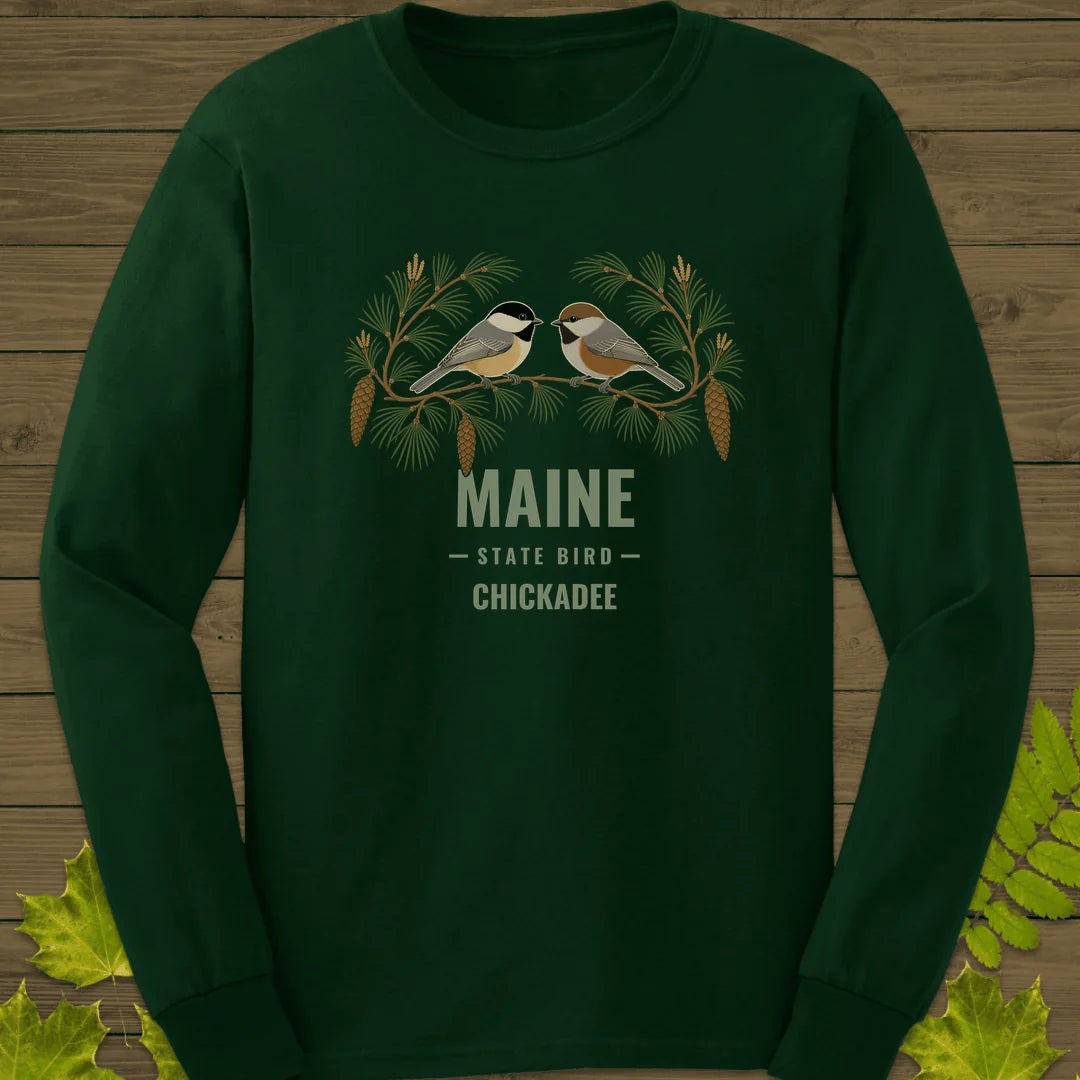 Maine State Bird Long Sleeve in Forest Green