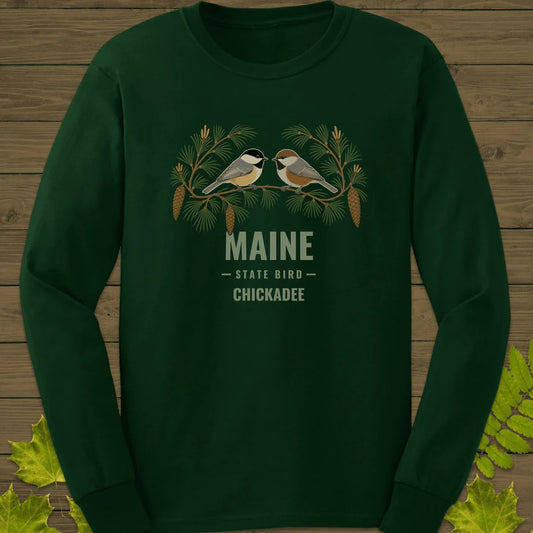 Maine State Bird Long Sleeve in Forest Green