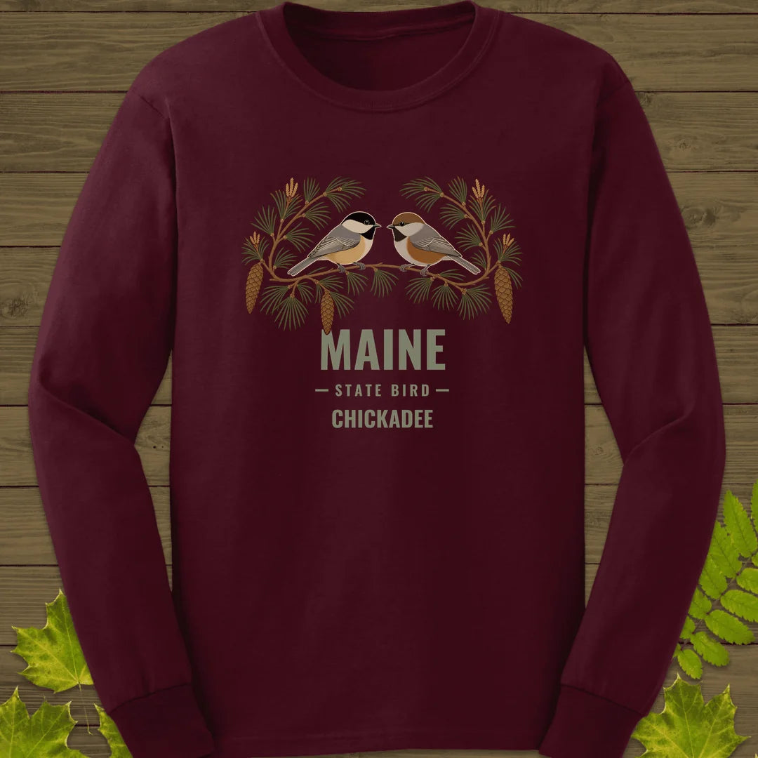 Maine State Bird Long Sleeve in Maroon