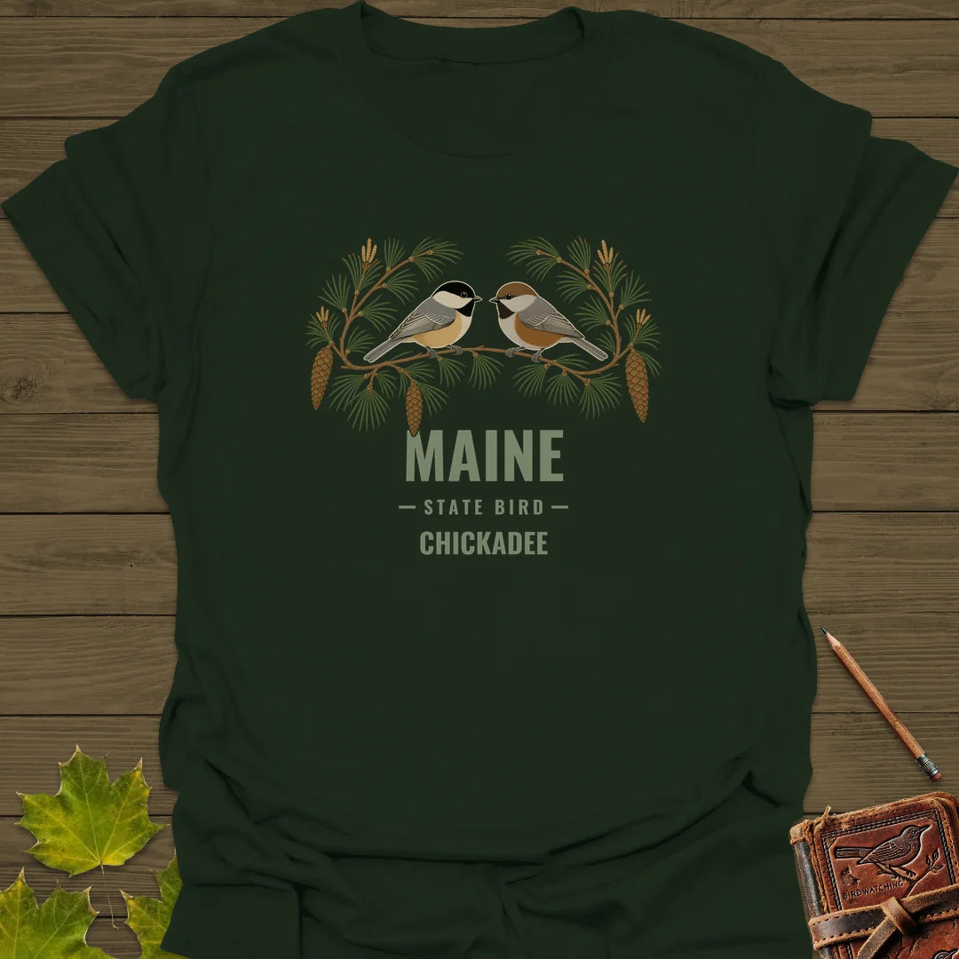 Maine State Bird T-Shirt in Forest Green