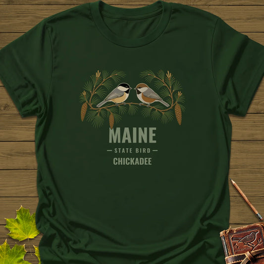 Maine State Bird T-Shirt in Forest Green