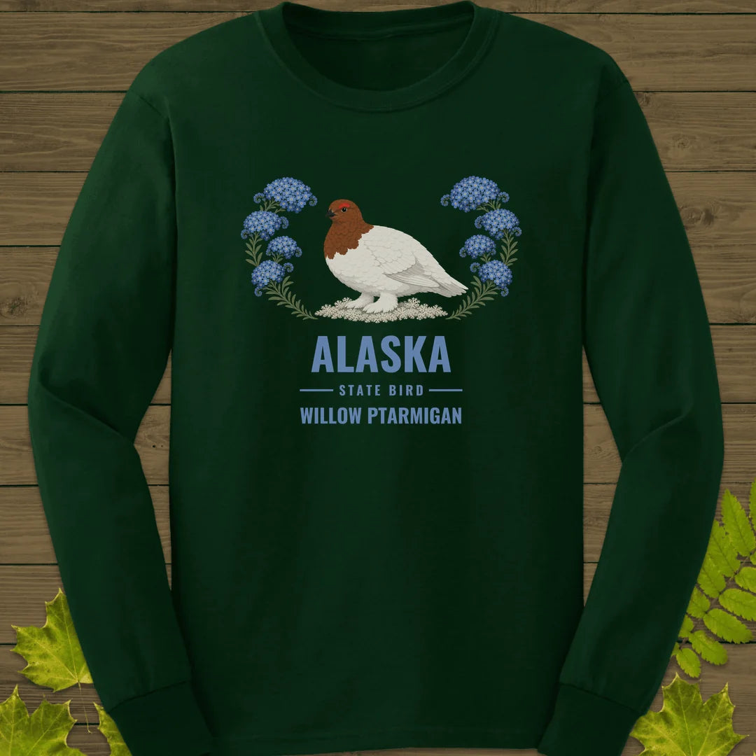 Alaska State Bird Long Sleeve in Forest Green