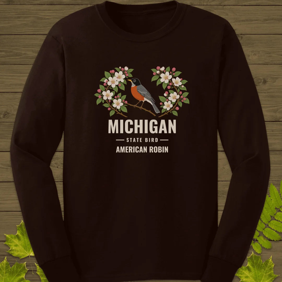 Michigan State Bird Long Sleeve in Dark Chocolate