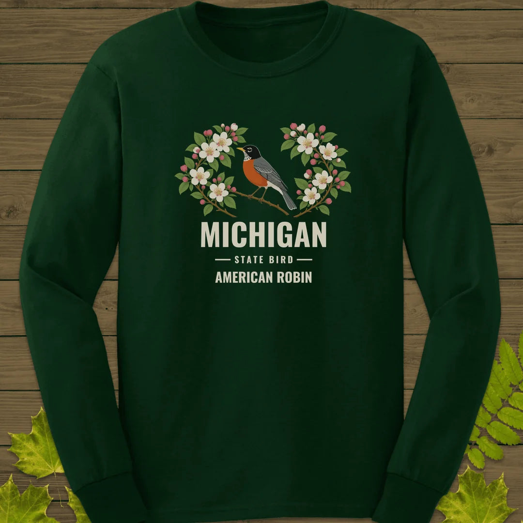 Michigan State Bird Long Sleeve in Forest Green