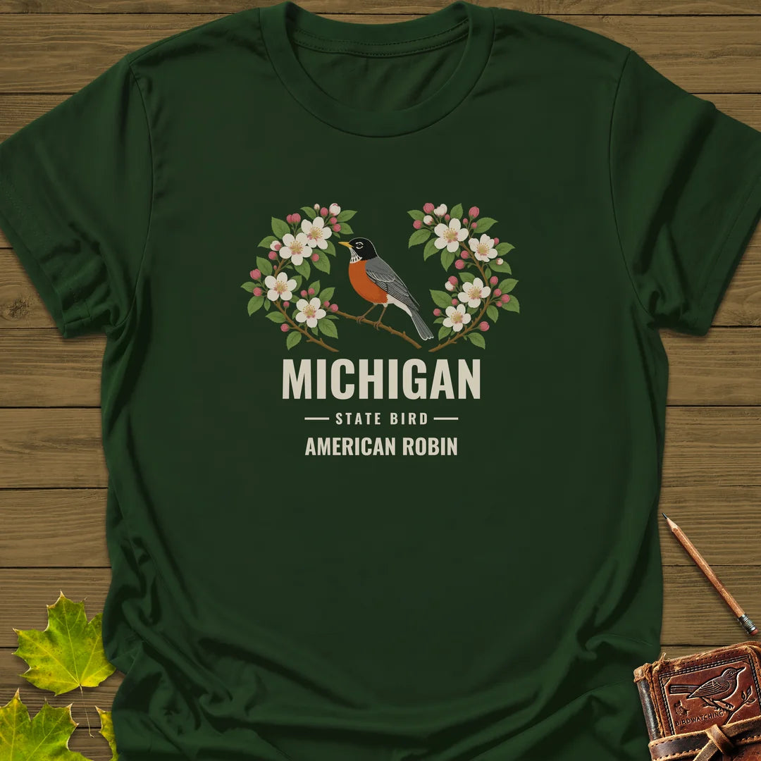 Michigan State Bird T-Shirt in Forest Green