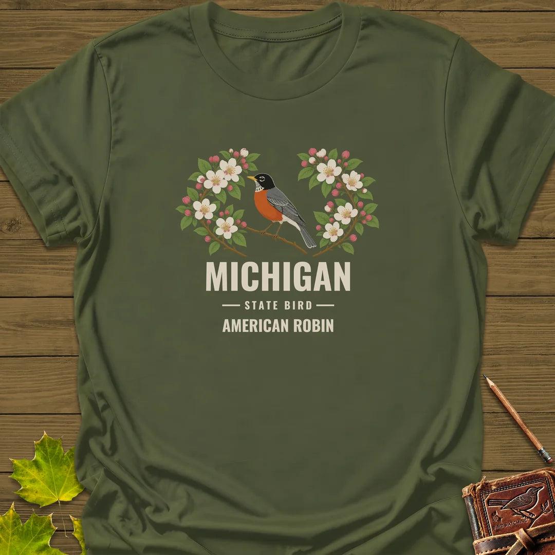 Michigan State Bird T-Shirt in Military Green