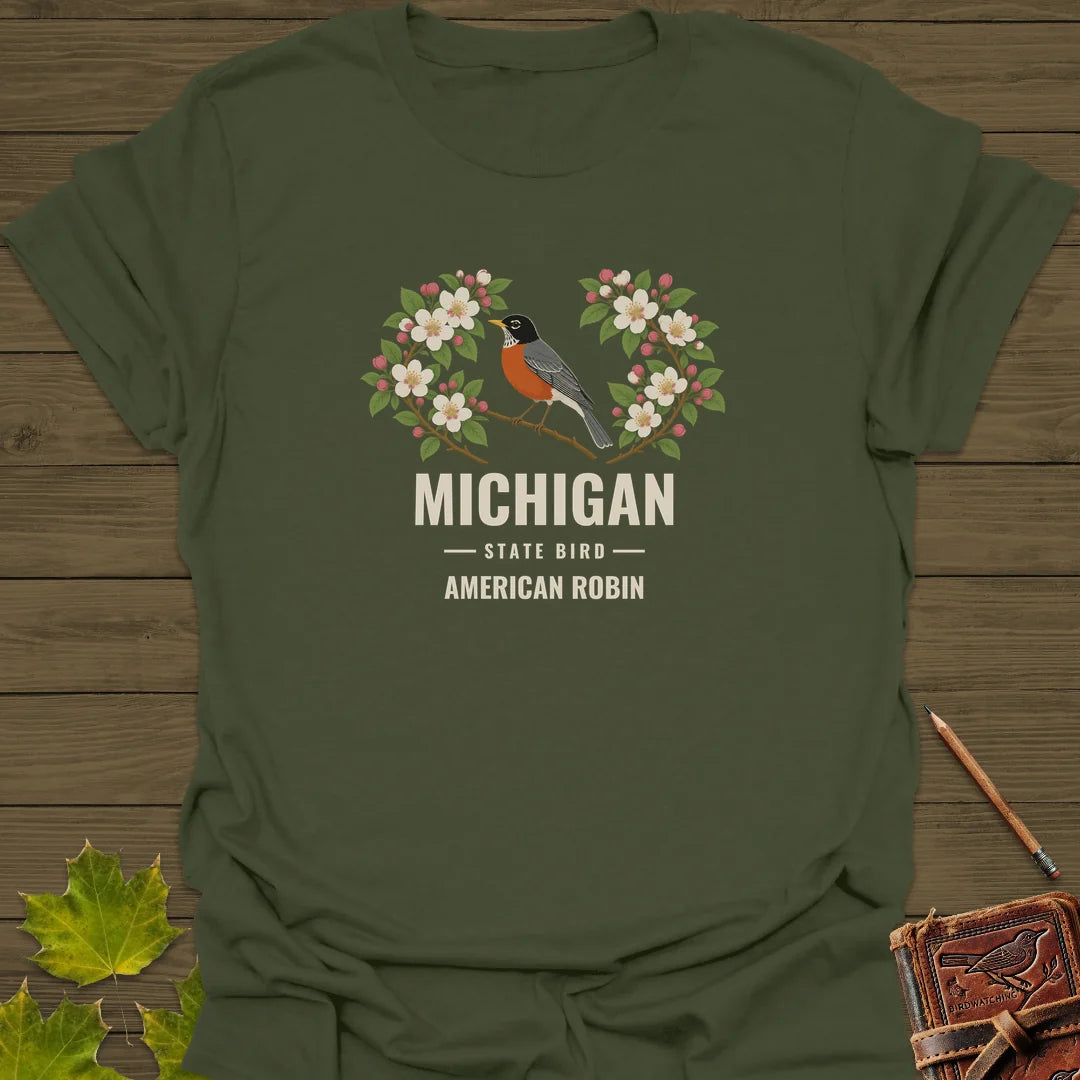 Michigan State Bird T-Shirt in Military Green