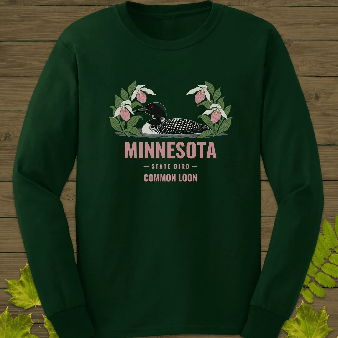 Minnesota State Bird Long Sleeve in Forest Green