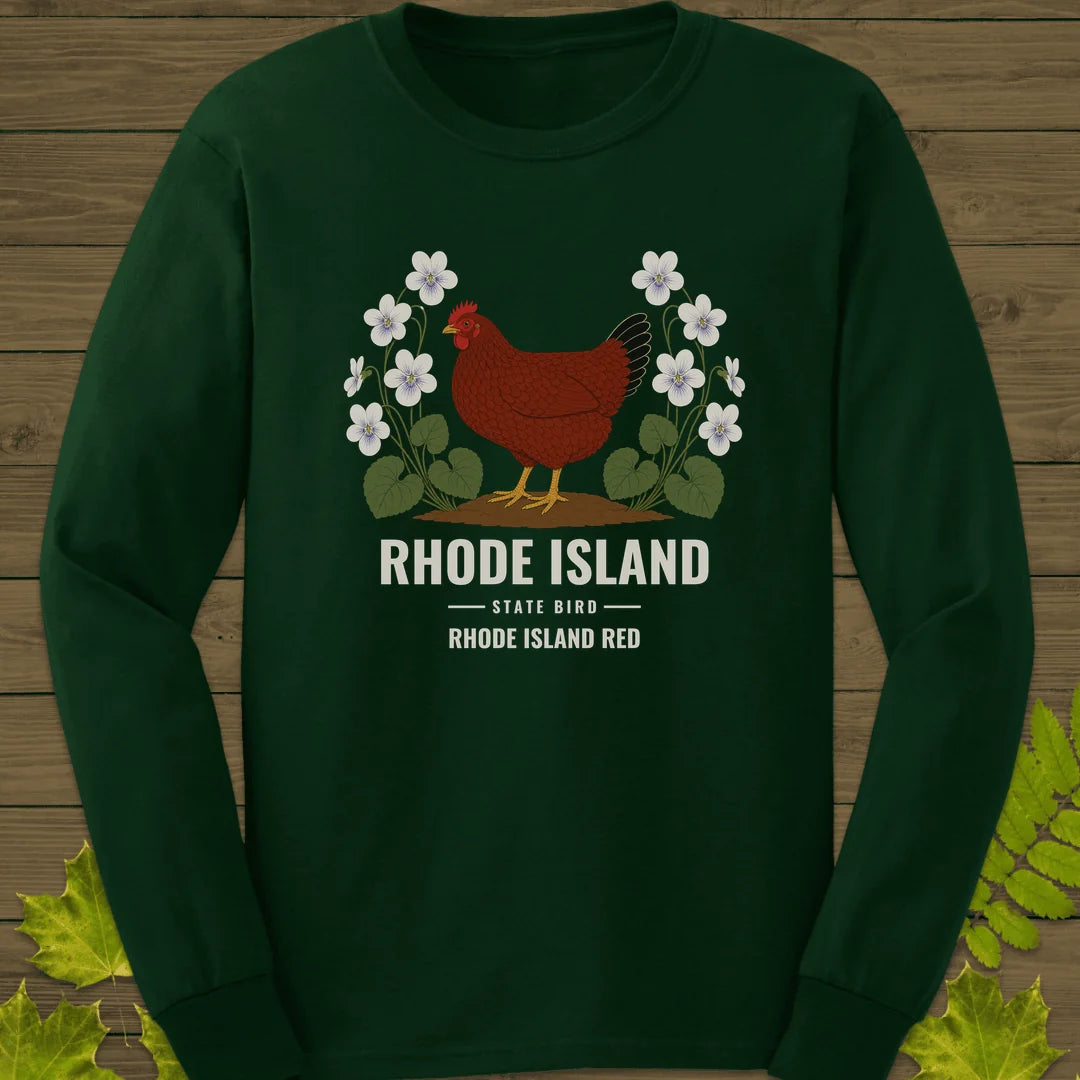 Rhode Island State Bird Long Sleeve in Forest Green