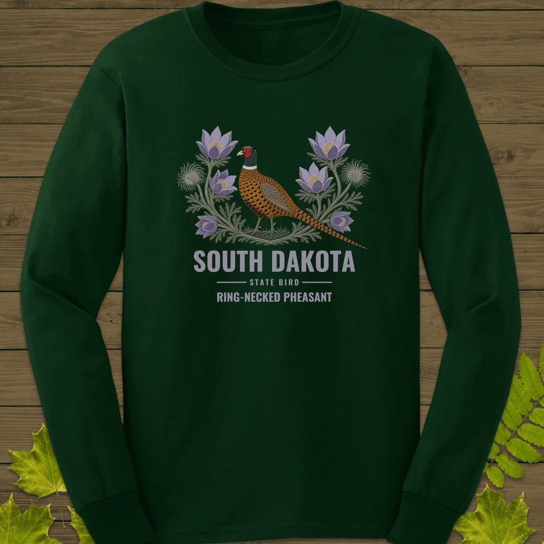 South Dakota State Bird Long Sleeve in Forest Green