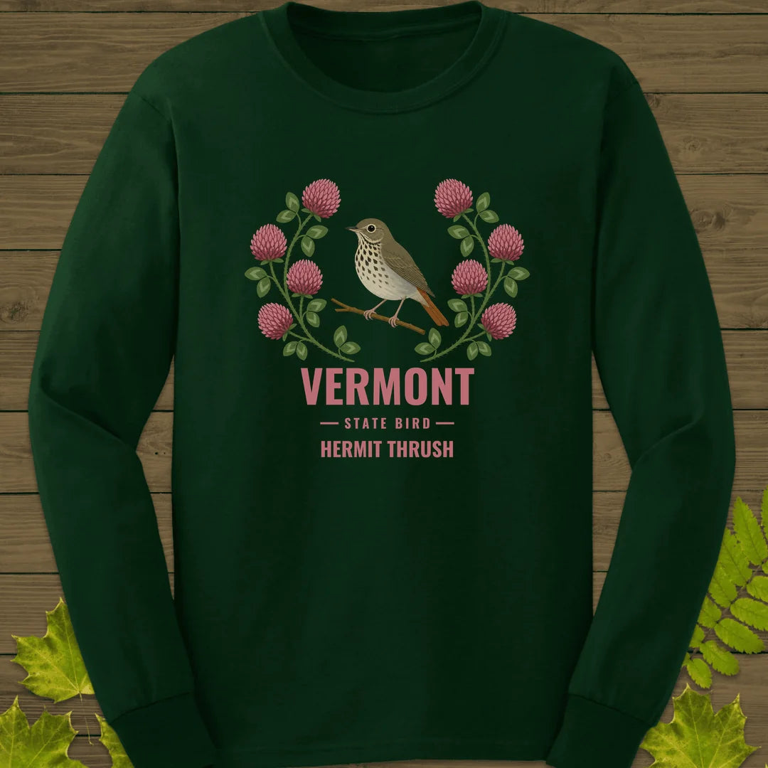 Vermont State Bird Long Sleeve in Forest Green