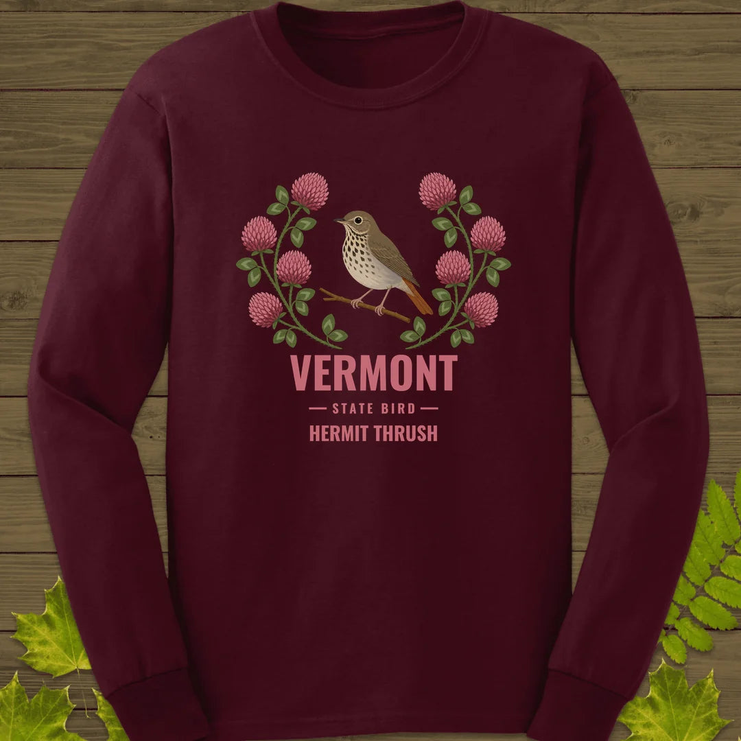 Vermont State Bird Long Sleeve in Maroon