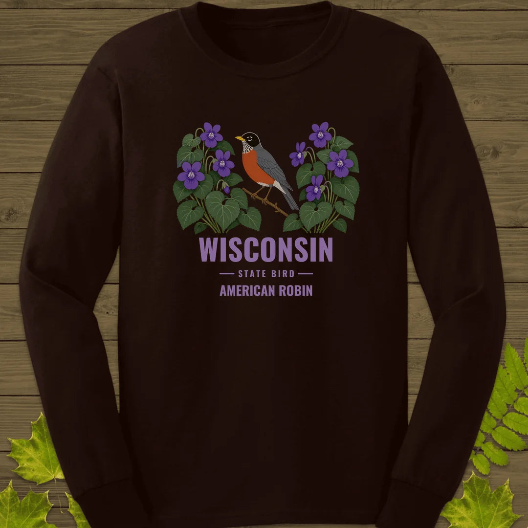Wisconsin State Bird Long Sleeve in Dark Chocolate