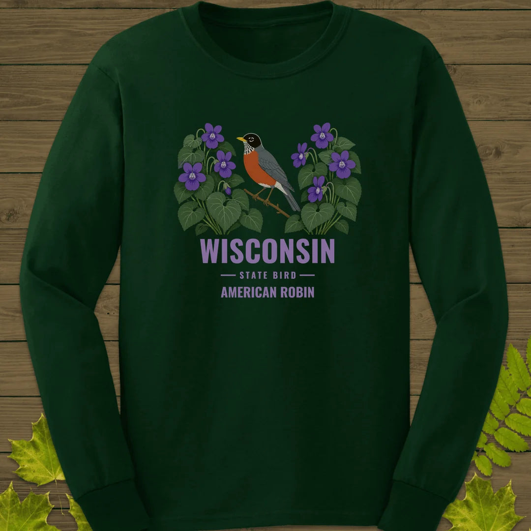 Wisconsin State Bird Long Sleeve in Forest Green