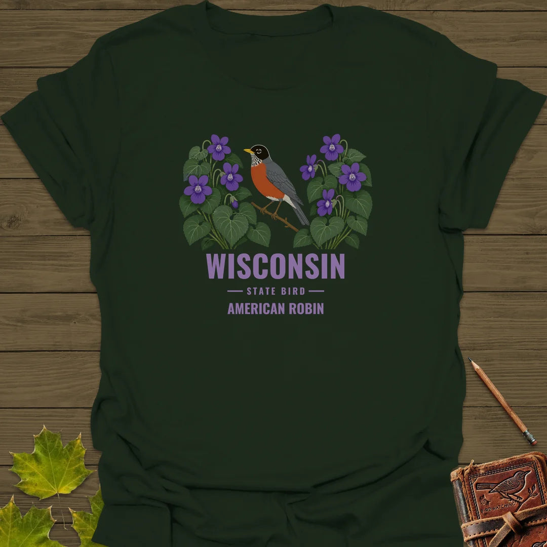 Wisconsin State Bird T-Shirt in Forest Green