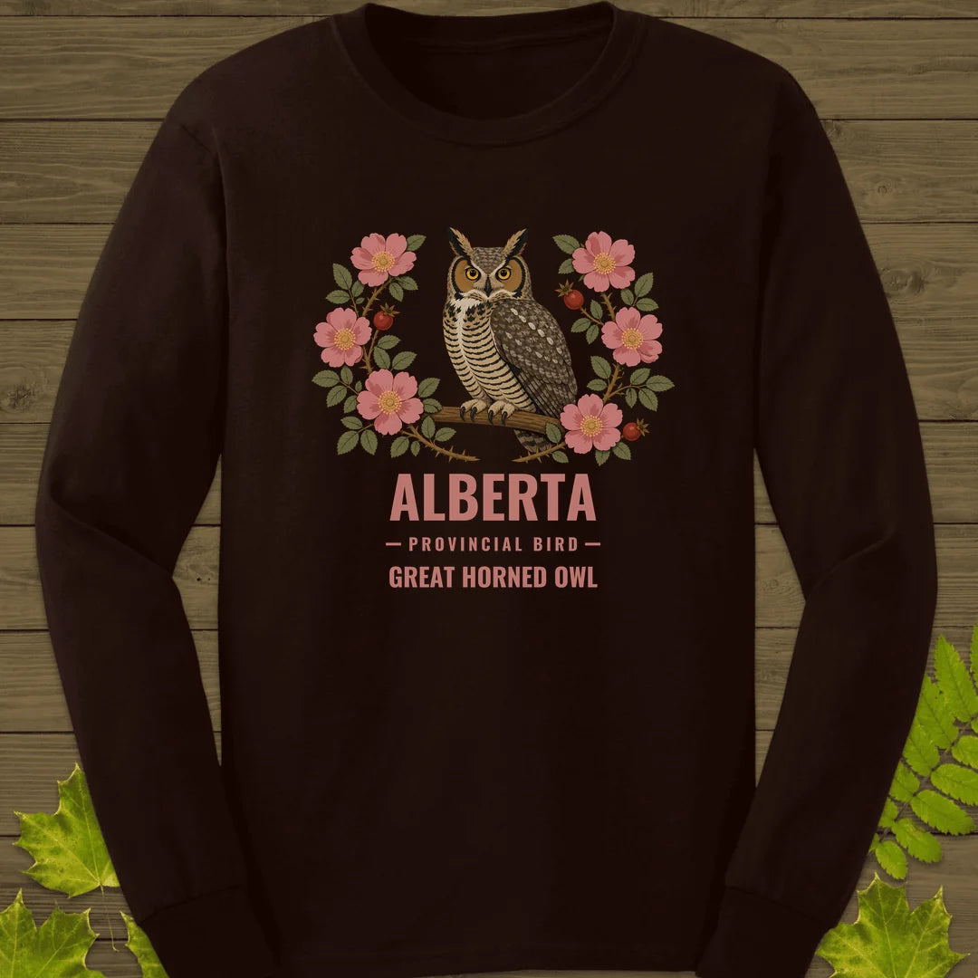 Alberta Provincial Owl Long Sleeve in Dark Chocolate