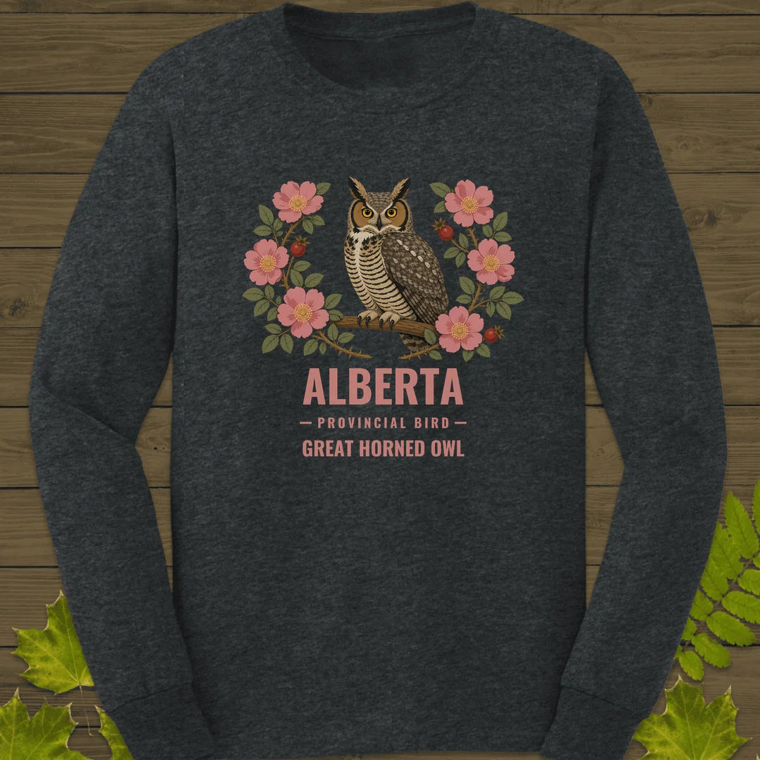 Alberta Provincial Owl Long Sleeve in Dark Heather