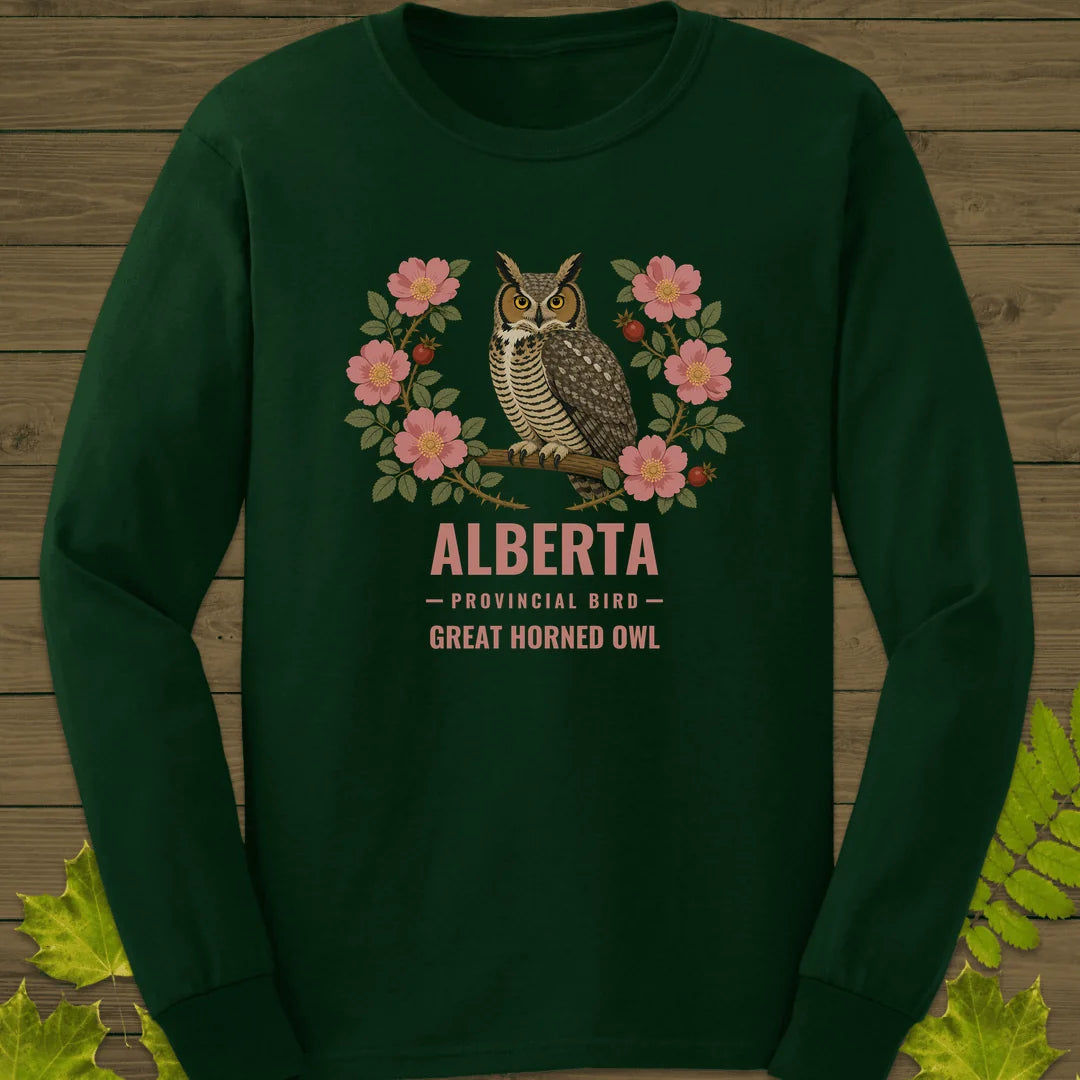 Alberta Provincial Owl Long Sleeve in Forest Green