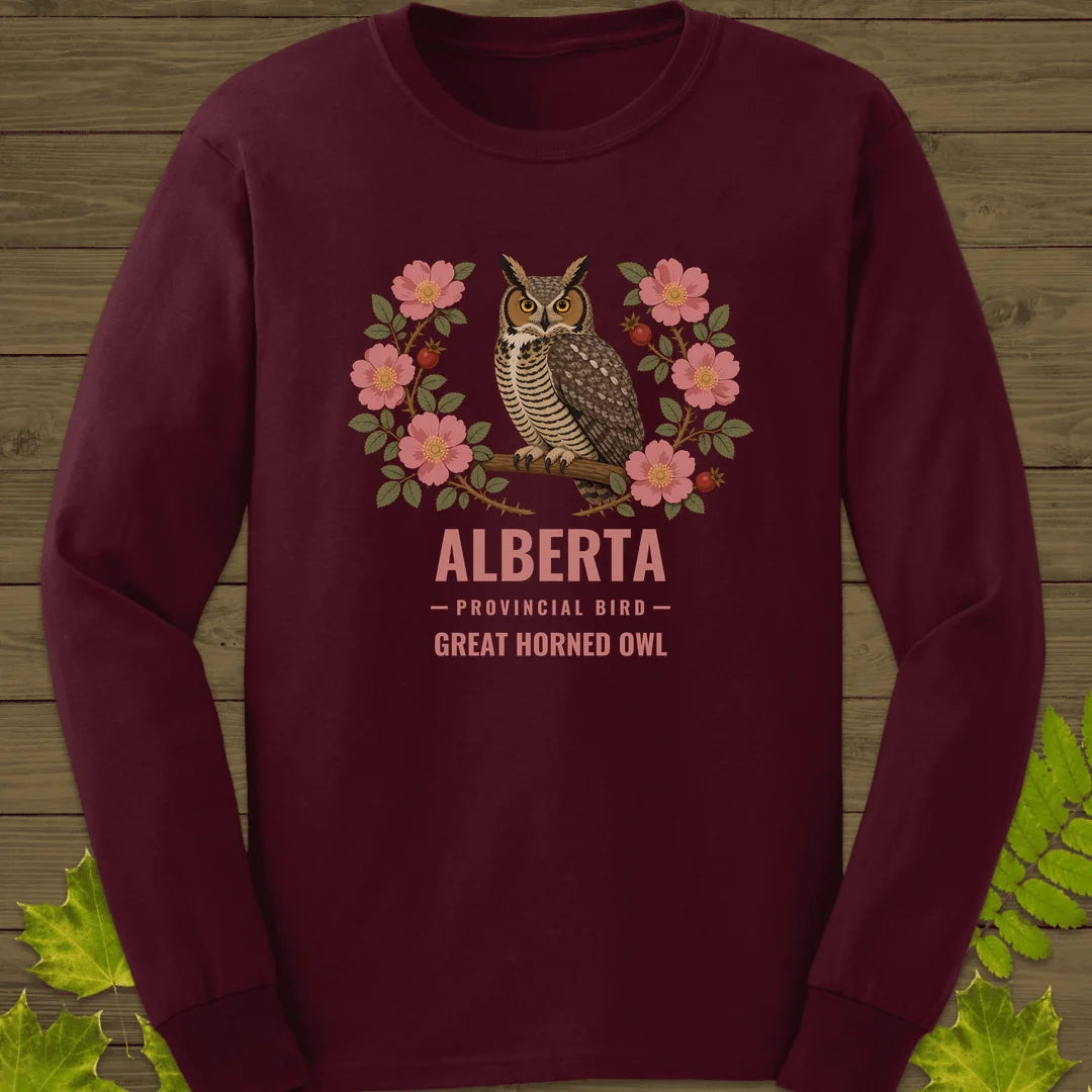 Alberta Provincial Owl Long Sleeve in Maroon