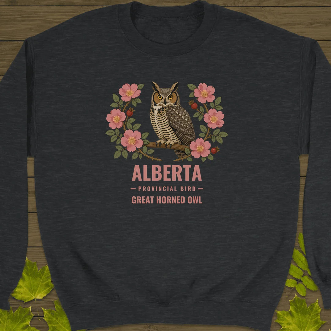 Alberta Provincial Owl Sweatshirt in Dark Heather