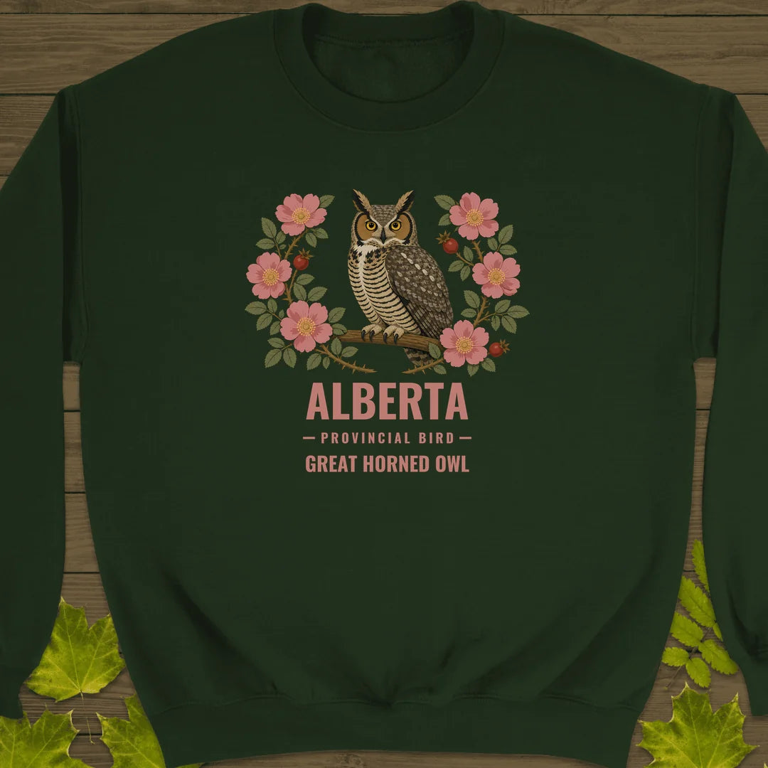 Alberta Provincial Owl Sweatshirt in Forest Green