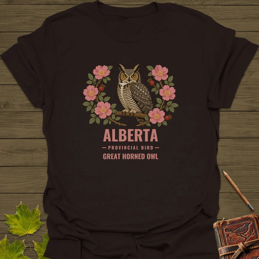 Alberta Provincial Owl T-Shirt in Dark Chocolate