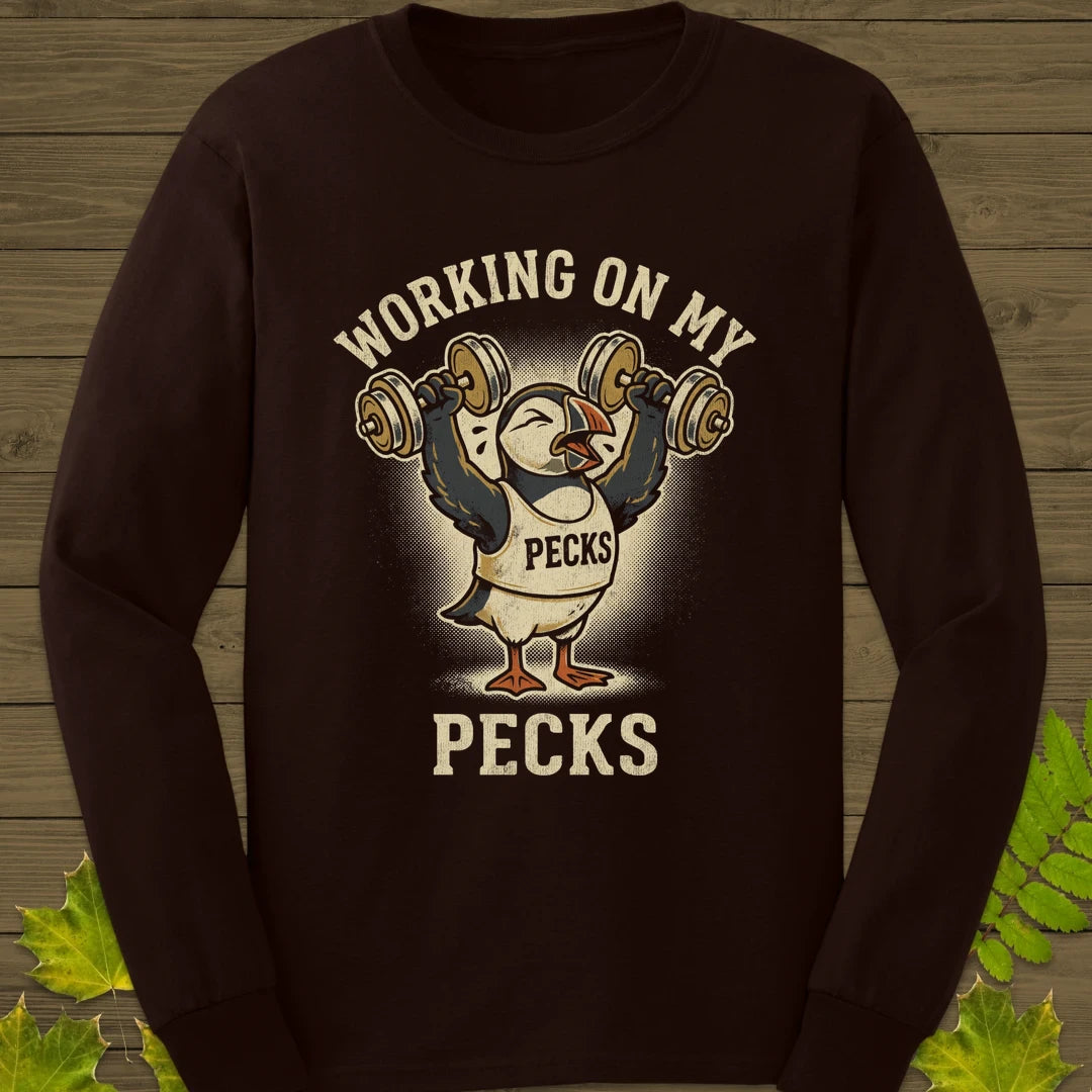 Working My Pecks Long Sleeve Dark Chocolate