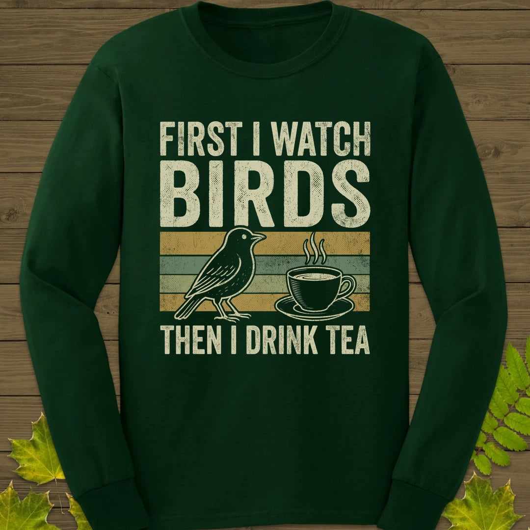 Birds Then Tea Long Sleeve Forest Green
