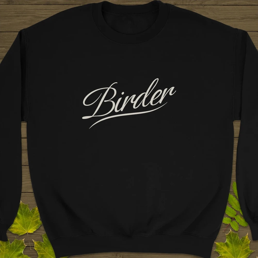 Elegant Birder Script Crewneck Sweatshirt Black