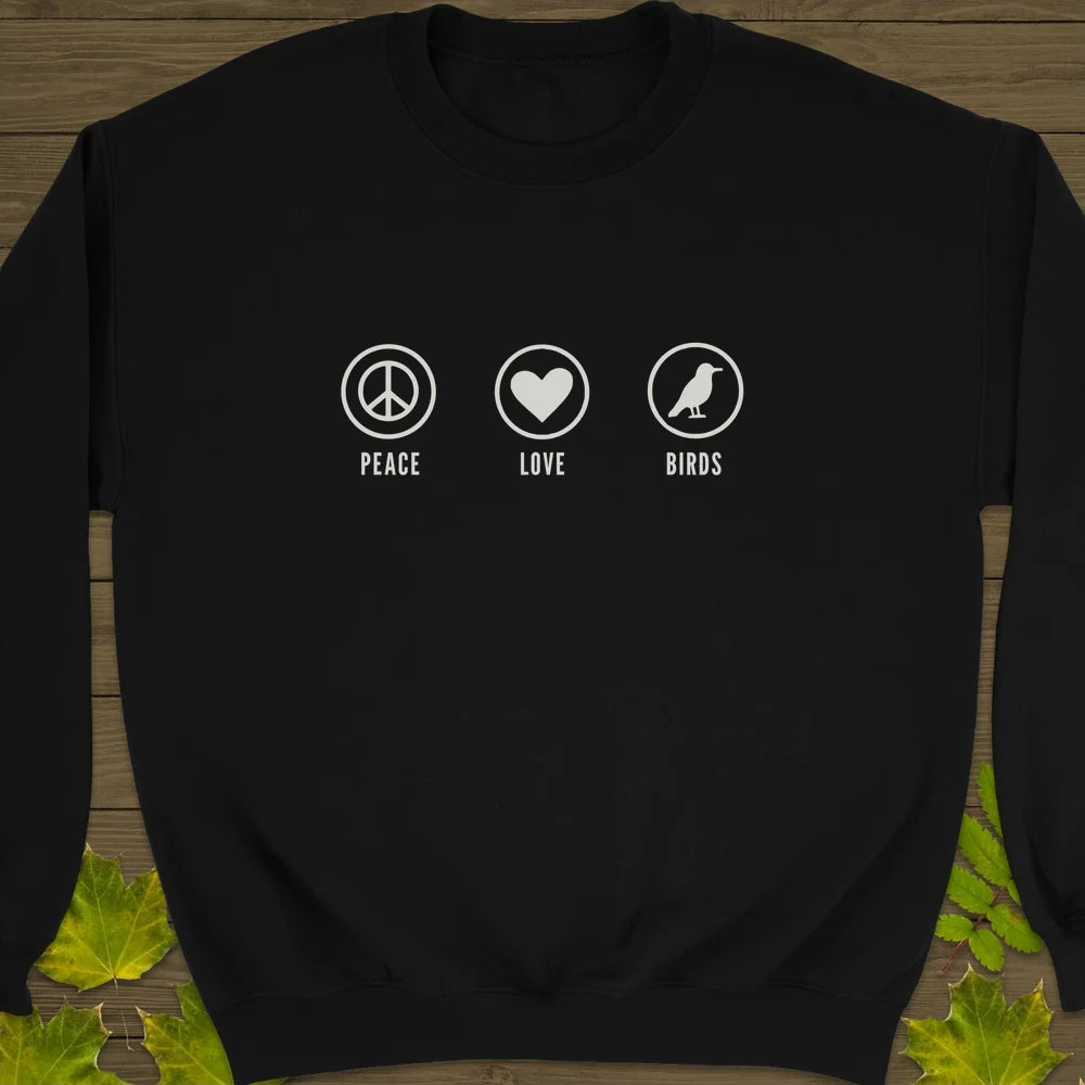 Peace, Love, Birds Crewneck Sweatshirt Black