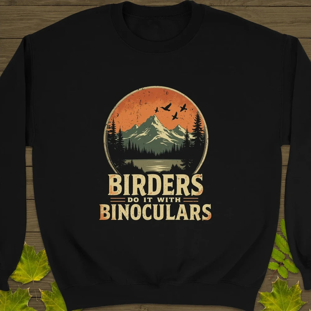 Birders Do It With Binoculars Crewneck Sweatshirt Black