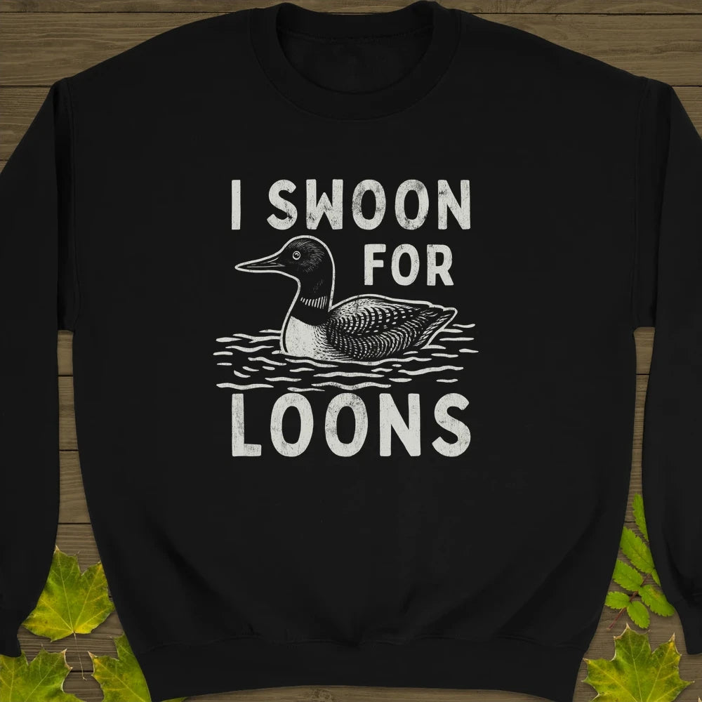 Swoon For Loons Crewneck Sweatshirt Black