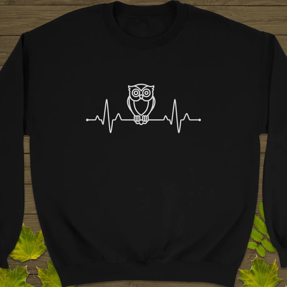 Owl Heartbeat Crewneck Sweatshirt Black