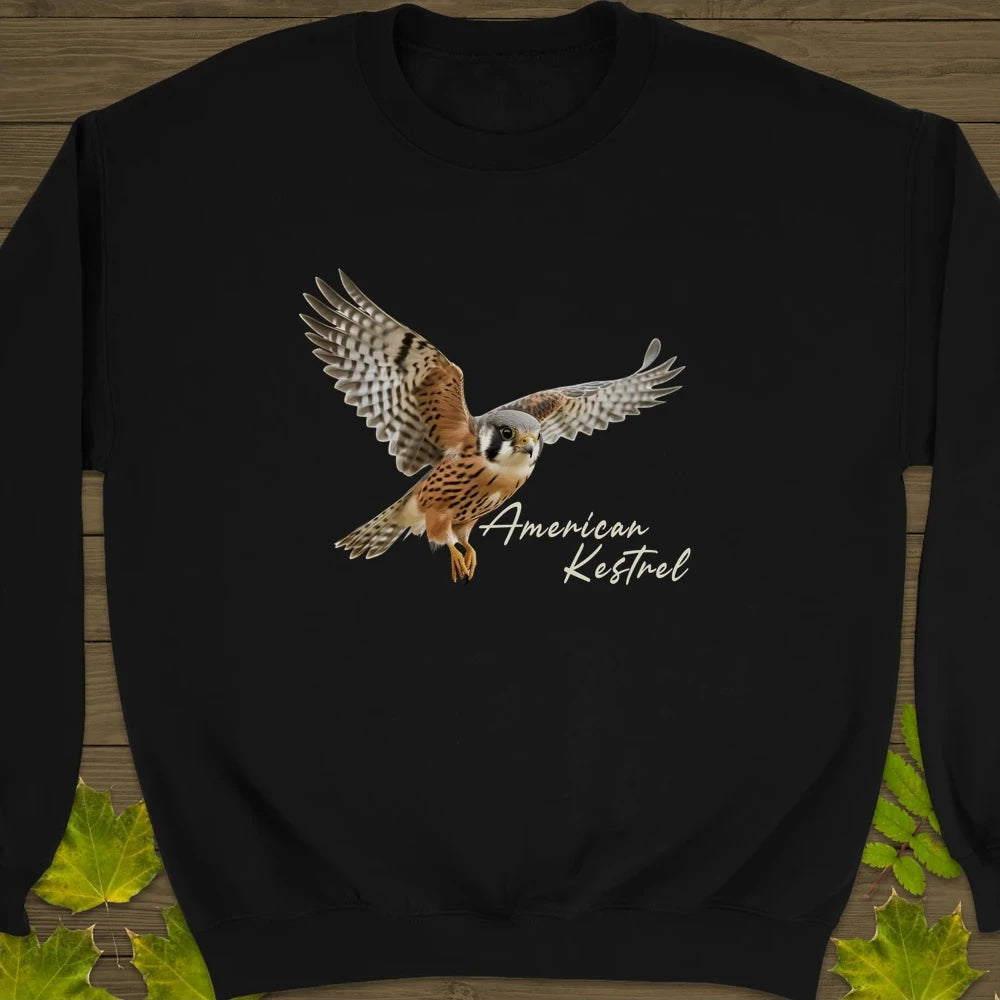 Flying American Kestrel Crewneck Sweatshirt Black